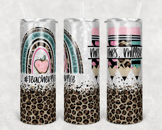 Rainbow Glitter Teacher Tumbler