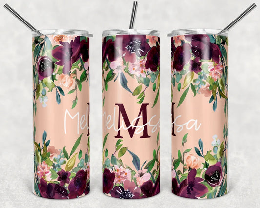 Peach and Maroon Floral Tumbler