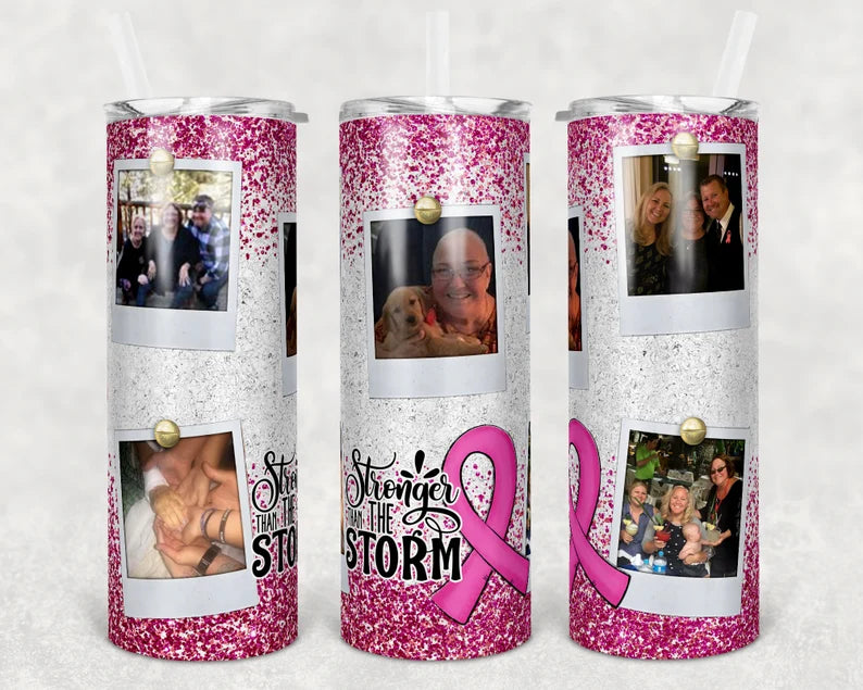 Glitter Pink Breast Cancer Awareness Tumbler-5 Photo Slots