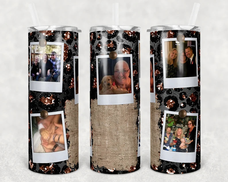 Leopard Glitter and Burlap Tumbler-5 Photo Slots